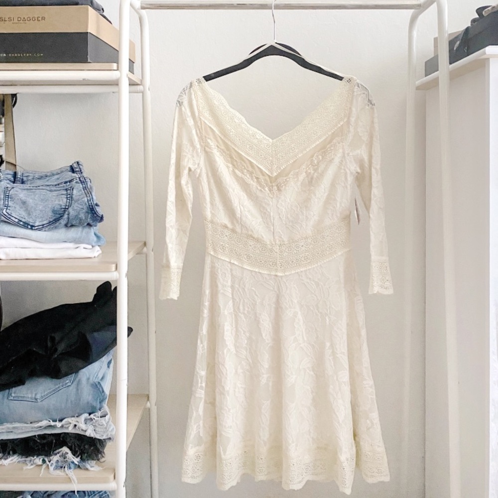 NWT Free People Cream Lace Boat Neck Dress Size S